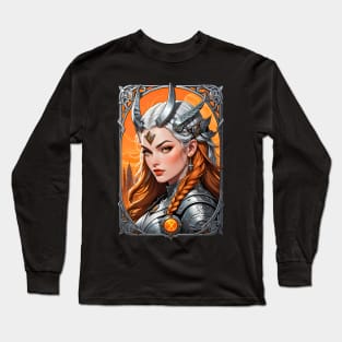 Valkyrie Warrior Nordic Mythology retro vintage comic design Long Sleeve T-Shirt